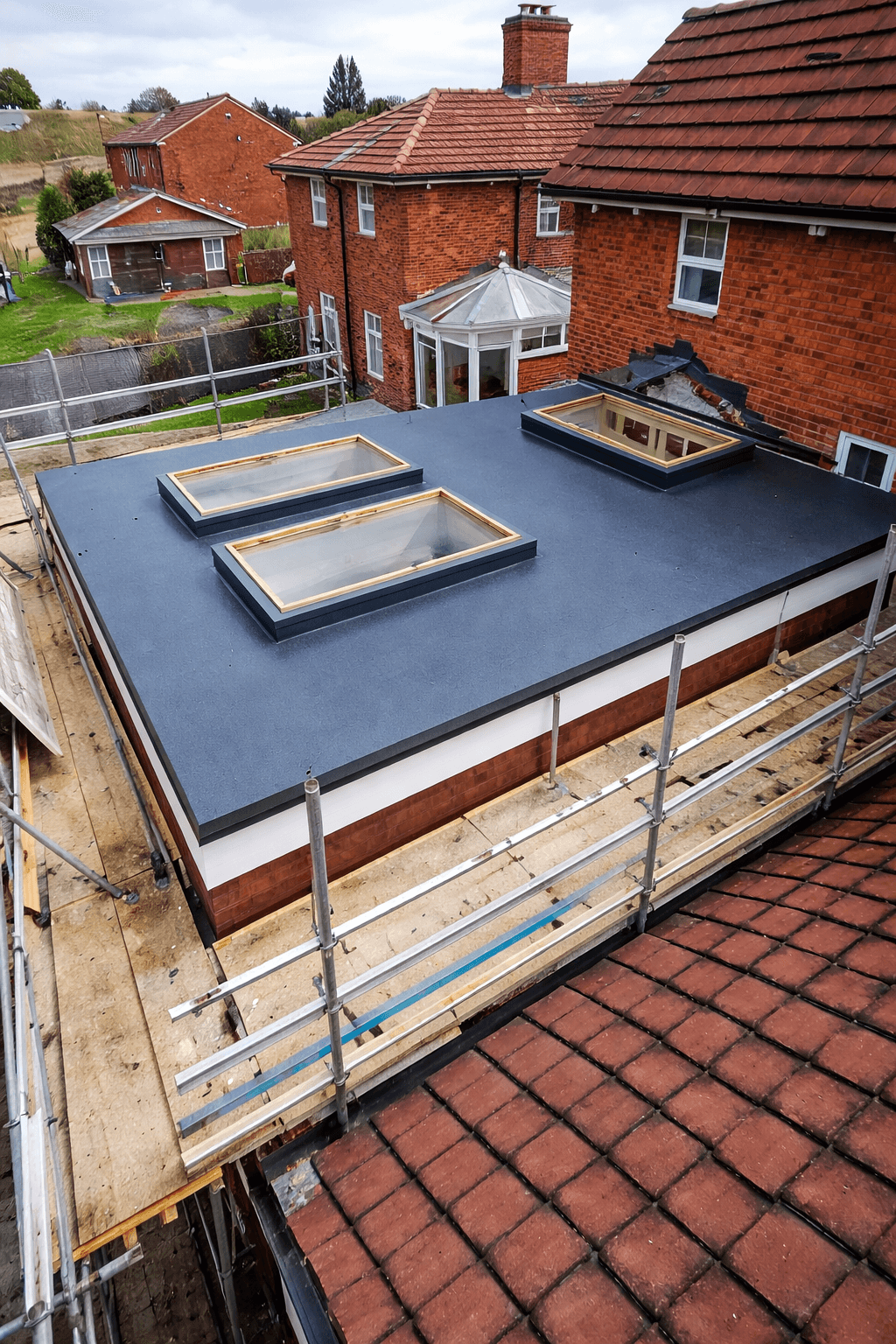 Flat roof installation in Stoke-on-Trent on residential extension using EPDM rubber roofing system
