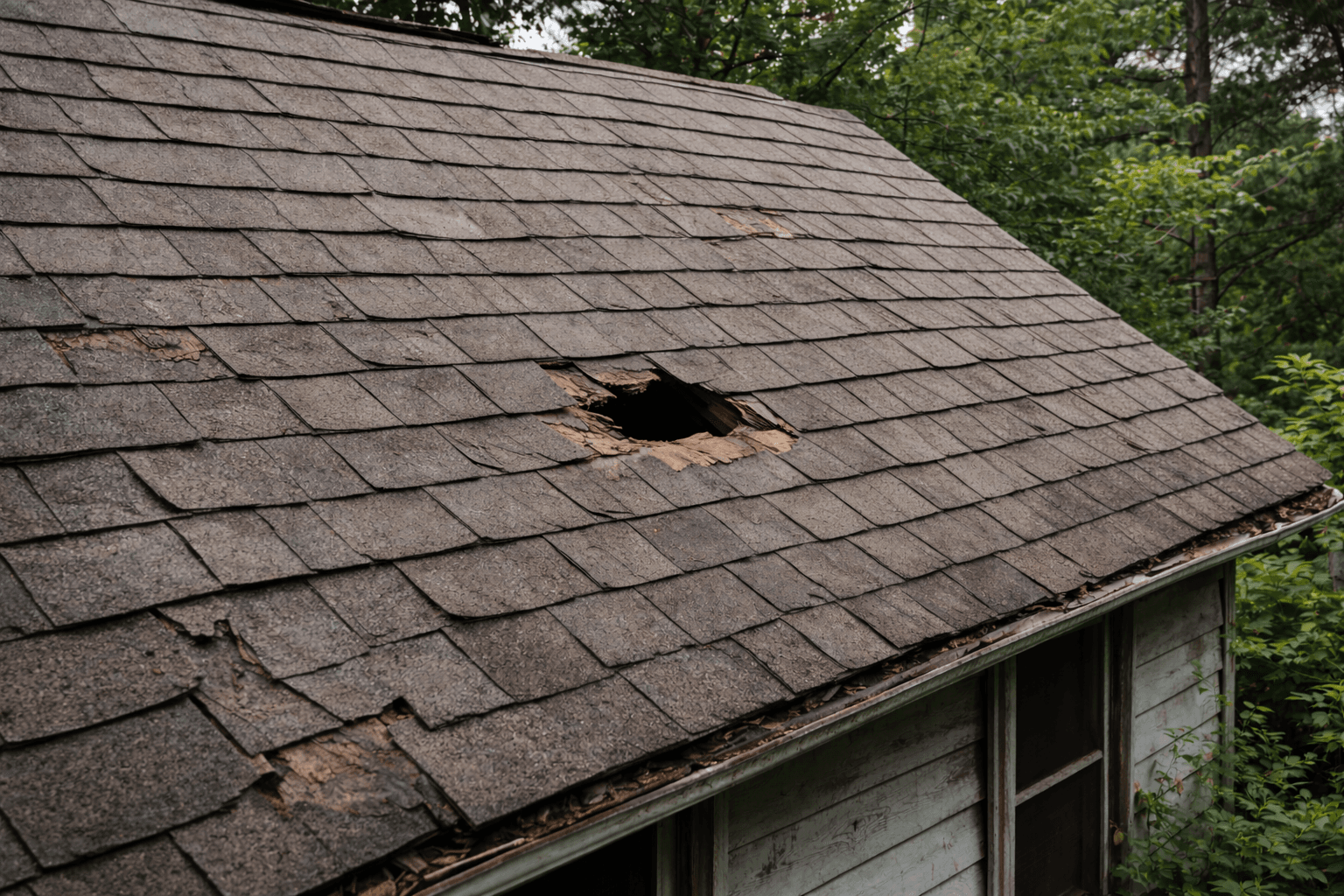 Roof in Stoke-on-Trent with missing tiles, gaps and holes causing leaks
