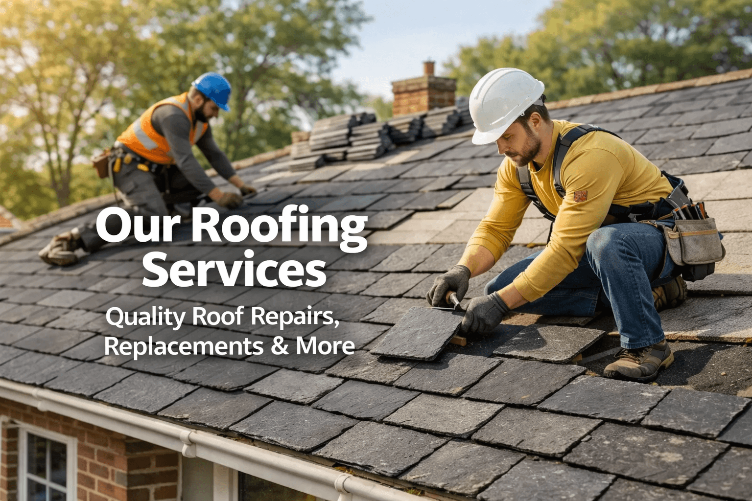 Traditional UK residential roof with slate tiles, pitched roof design, Stoke-on-Trent